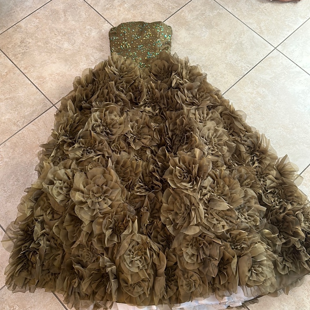 Women’s Olive Color Strapless Gown